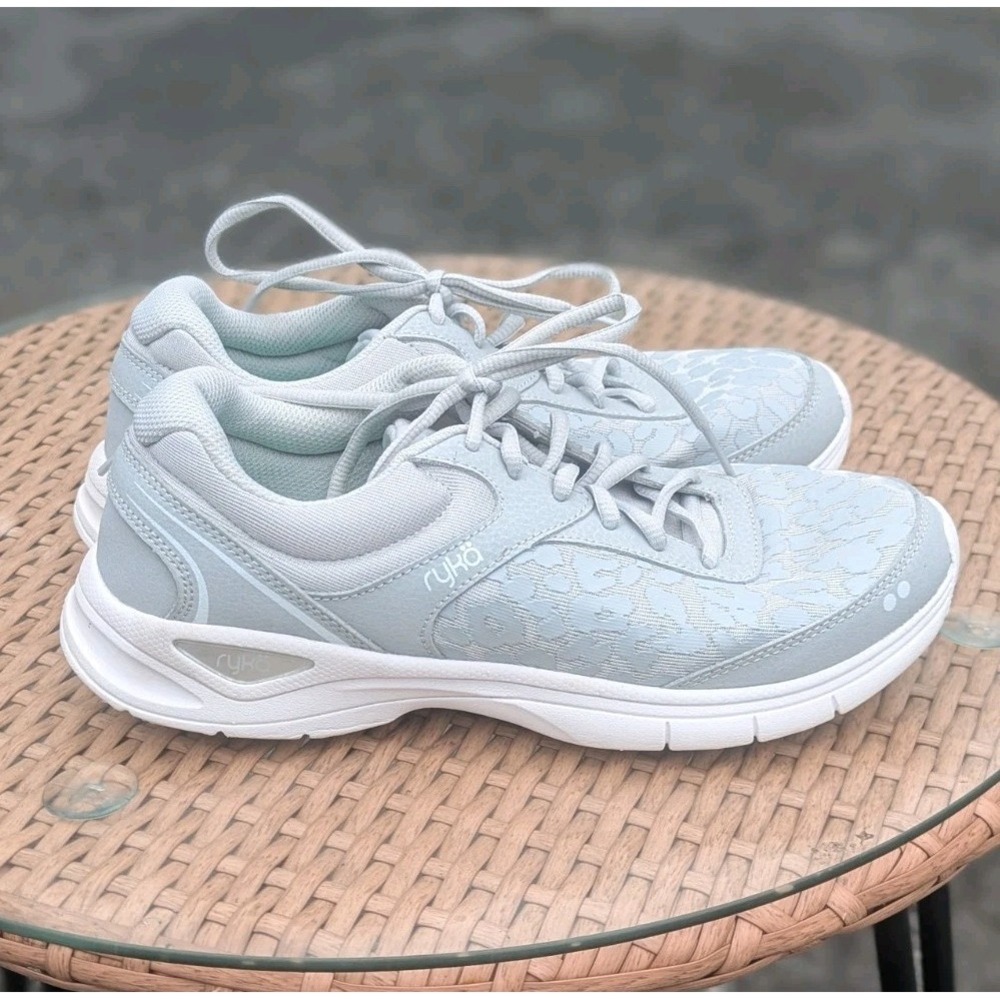 Comfort Walking Sneakers Floral Ryka Rae 3 Women 8.5 Gray Cheetah Leopard Print